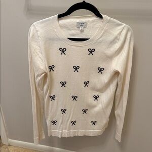 J. Crew Ivory Sweater with Black Bow Details